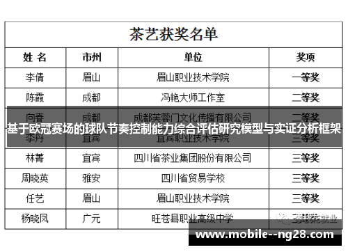 基于欧冠赛场的球队节奏控制能力综合评估研究模型与实证分析框架